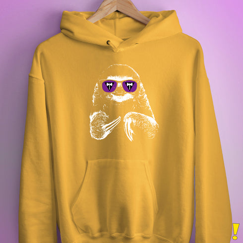 Pride Sloth Lesbian Labrys Flag Sunglasses Hoodie - Mustard